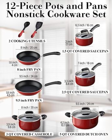 Набір кухонного посуду Cook N Home 2601 з антипригарним покриттям, мармур, алюміній, червоний (Marble Red)