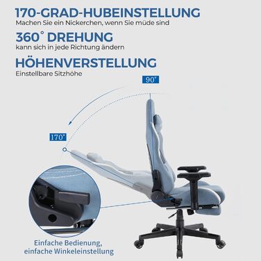 Ігровий крісло Dowinx з підніжкою, масажером та підголівником (Himmelblau)