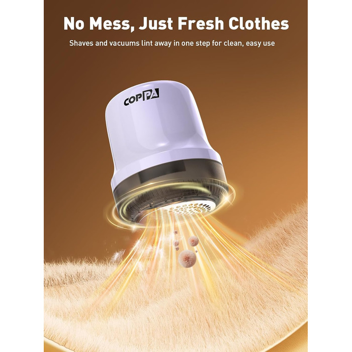 Електричний видалення ворсу для одягу та меблів COPPA, 6 лез, 3 швидкості, перезаряджається, з індикатором заряду, фіолетовий