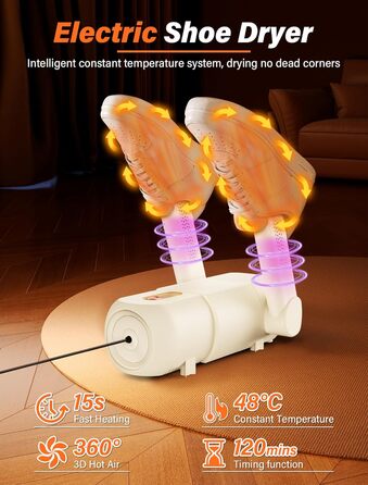Електричний сушильник для взуття та черевиків з таймером 120 хв, UV-підсвічуванням, складний дизайн (Бежевий)