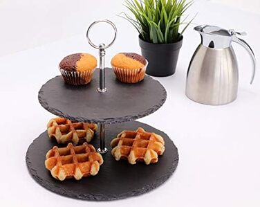 Трьох'ярусна етажерка APS з шиферних плит, акціяція з дерева акації, діаметри 30, 25, 20 см, висота 34 см