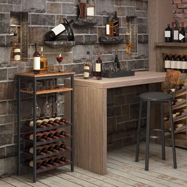 VASAGLE Wine Rack for 20 Bottles, Wine Shelf, with Glass Holder, for Cellar, Kitchen, Dining Room, Industrial Style, 50 x 32 x 100 cm, Rustic Brown and Black LWR020B01