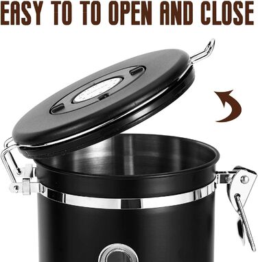 Контейнер для кави Royouzi, 1.8л, нержавіюча сталь, з ложкою, вакуумний, чорний