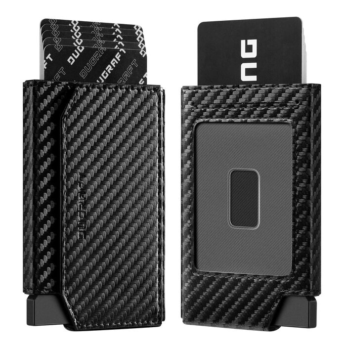 DUGRAFT Мінімалістичний гаманець з віконцем для ID, тонкий, RFID-захист, вміщує 5-8 карт та гроші, чорний