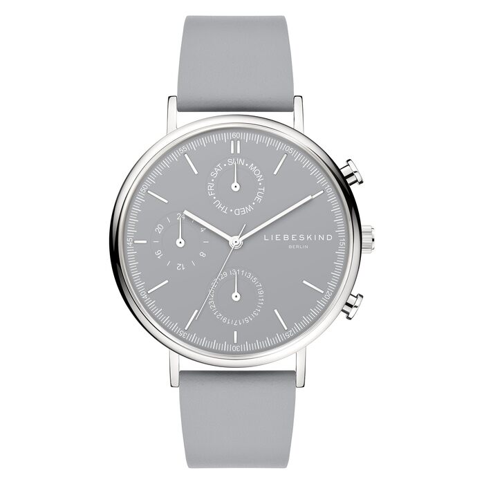 Годинник Liebeskind Berlin для жінок – круглий багатофункціональний годинник 38 мм – корпус із нержавіючої сталі або шкіряний ремінець – водонепроникність 5ATM. Елегантний дизайн (сірий)