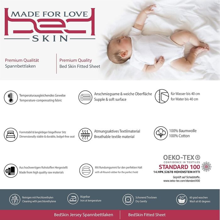 Bedskin Premium Boxspring Bed & Water Bed Fitted Sheet 200x200-200x220 cm, up to 40 cm Mattress Height - Jersey Fitted Sheet for Boxspring Bed, 100% Cotton Fitted Sheet (White)