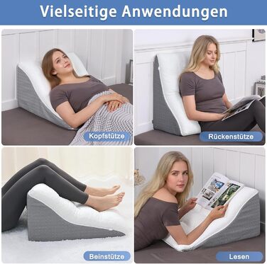 ТANYOO Подушка для читання в ліжко та на диван: ергономічна подушка-валик з піною з пам'яті ефекту, двошарова конструкція, підтримка спини, для рефлюксу, апное сну, комфортна спинка (55x55x25)