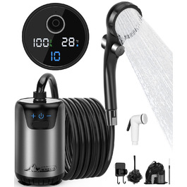 Портативна душова кабіна WADEO для кемпінгу з акумулятором, 6000 mAh, з насосом та індикатором температури, 10 режимів, для відпочинку на природі, у саду та подорожах