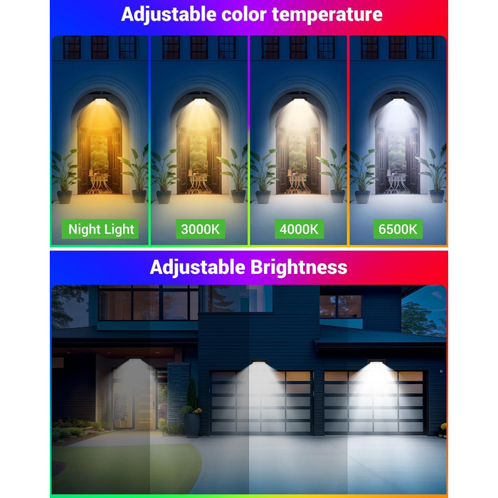 LED прожектори Nipify з датчиком руху для вулиці, 2 шт., 30W 3000Лм, IP65, холодне біле світло 6500K, кабель 100 см, для складу, саду, готелю, дворів (30W-RGB)