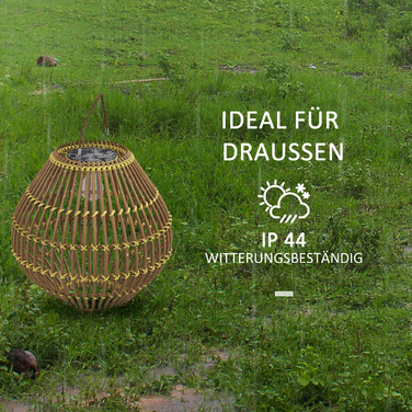 Outsunny Solar Lamp Rattan Garden Light Waterproof with Light Sensor Drum Design Yellow for Outdoor
