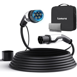 Кабель зарядки Tomons для електромобілів, 32A, 3-фазний, Тип 2, з чохлом та мікрофіброю, сумісний з Tesla Model S/3/X/Y, Volkswagen ID.3, ID.4 (22kW, 7м)