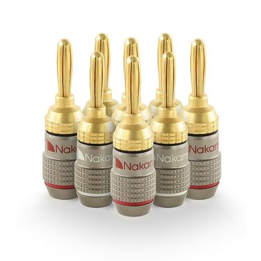 Бананові роз'єми Nakamichi FanLock Excel-Serie, 24K золоте напилення, для кабелів 10-18 AWG, 4 мм, для Hi-Fi стерео та домашнього кінотеатру, 8 шт (4 пари)