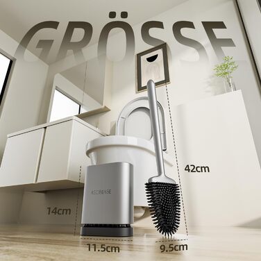 Щітка для унітазу ASOBEAGE з силікону: гнучкий наконечник, ручка з нержавіючої сталі, настінний кріплення, швидковисихаючий тримач для прибирання ванної кімнати (Чорний) (Сірий, 1 шт.)