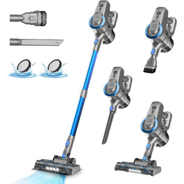 Бездротовий акумуляторний пилосос 25000Pa, 175W, 50хв, з антизаплутувальною насадкою та самостійним паркуванням, легкий ручний пилосос для прибирання килимів, твердих підлог та шерсті тварин, блакитний