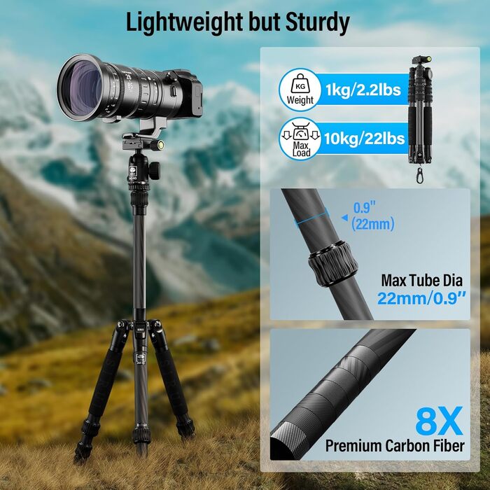 Штатив SIRUI AM-5C Carbon з кульковою головкою, 140 см, вантажопідйомність 10 кг