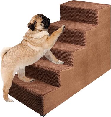 Pet Stairs for Small Dogs and Cats, 4 Steps 50cm High, Dog Stairs Cat Stairs with Removable, Washable, Portable Pet Stairs for Small Dogs (5 Steps Brown)