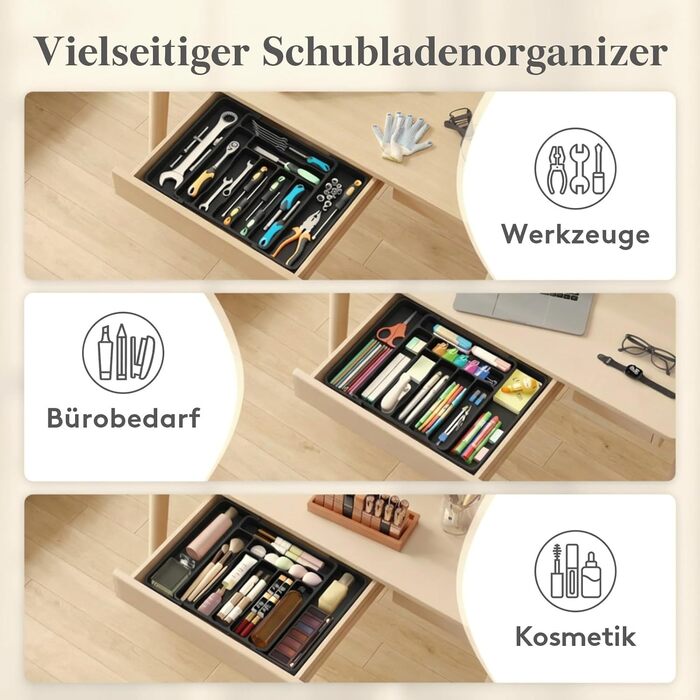 Органайзер для столових приборів Lifewit в шухляду, розсувний, 7-9 відділень, 35-48 см, чорний