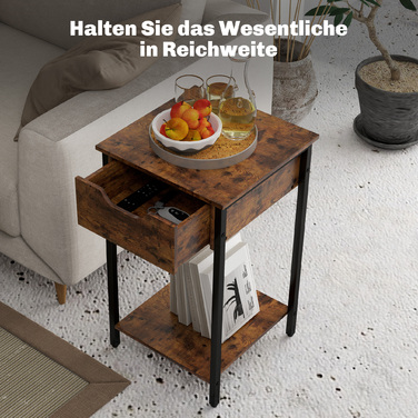 HOMCOM Side Table, Coffee Table in Industrial Design, Coffee Table with Steel Frame, for Living Room, Bedroom, 40 x 40 x 68 cm, Rustic Brown | Aosom