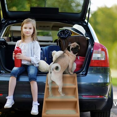 Сходинка для собак та котів SUBTLETY: розкладні сходи з 4 антиковзними сходинками, до 75 кг (колір: коричневий)