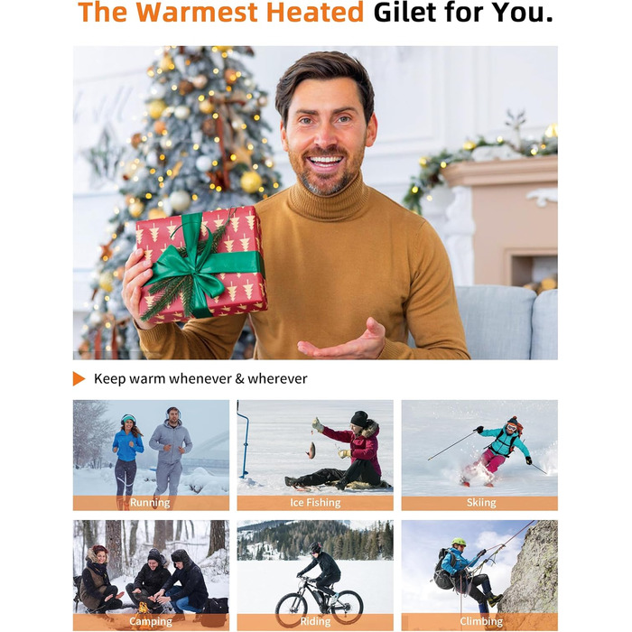 Електрична гріюча жилетка для жінок, чорна, з акумулятором 7.4V 10000mAh, 3 режими нагріву, ідеальний подарунок на Різдво