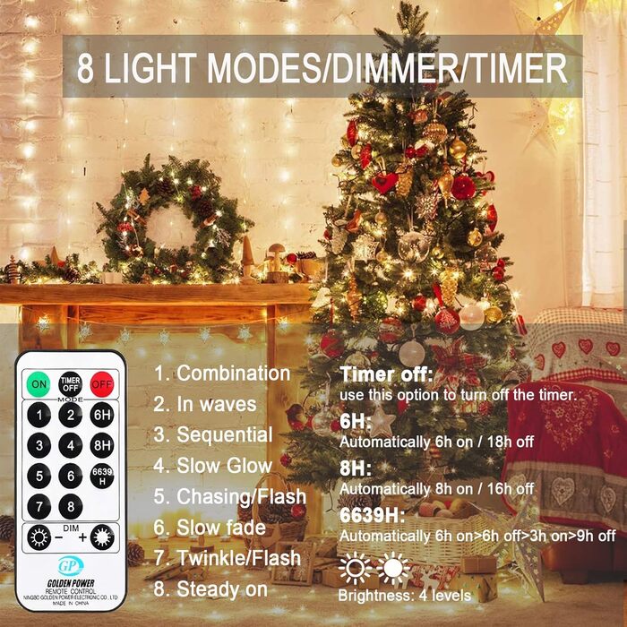 Льоко-світлодіодна гірлянда 20 м, 200 LED, тепле біле світло, з пульт, водонепроникна IP65, для декору на Різдво, весілля, сад, вечірку