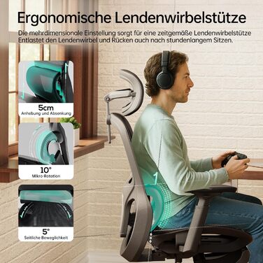Hbada P2 Air Ergonomic Office Chair with 3D Lumbar Support, Adjustable Headrest & Armrests, Mesh Back, for Home & Office - Black (Luxury Edition)