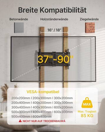 Настінне кріплення для телевізора monTEK Ultra Slim 37-90 дюймів (до 85 кг), поворотне, з похилом, висувне, VESA 600x400