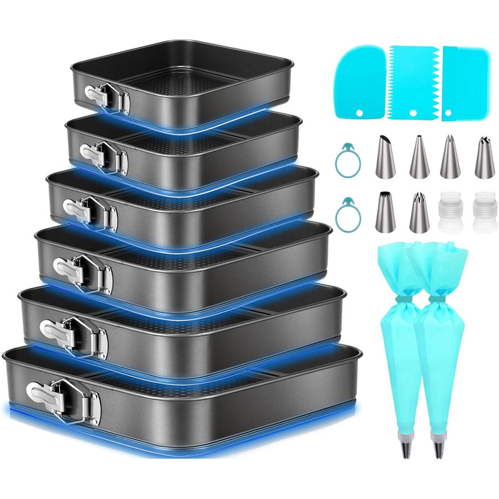 Набір для випічки Sadodo: форми для тортів та пирогів (кутові, круглі, серцеподібні), мішок кондитерський з насадками, антипригарне покриття