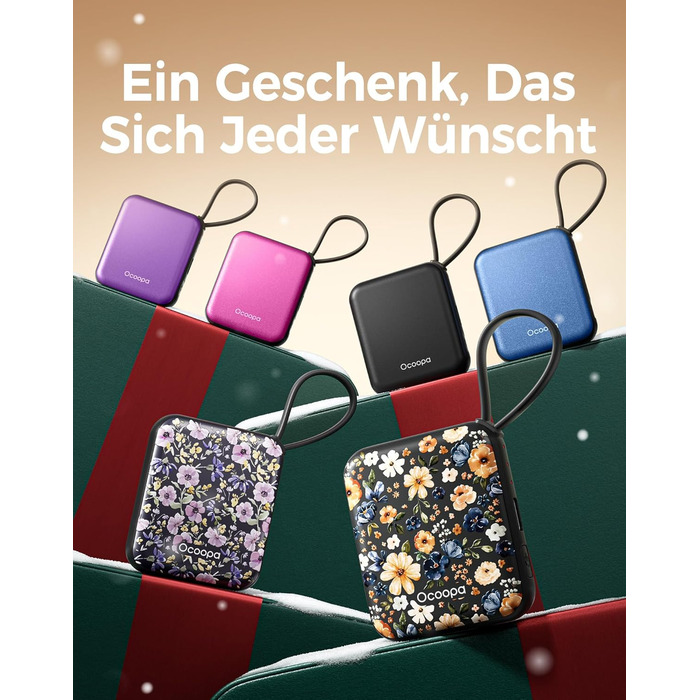 Електричні грілки для рук Ocoopa 2 шт. з акумулятором 4000mAh, USB, 3 режими нагріву до 52°C, для жінок, зимові подарунки, для катання на лижах, подорожей та активного відпочинку, UT5 Nano Wiesengeflüster (Ocoopa x Künstleredition)