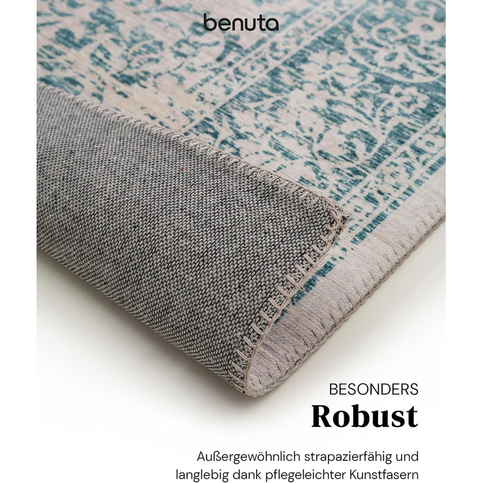 benuta pop Laury Rug - Synthetic Fiber - Rectangular & in Vintage Style - Easy to Care For for Living Room, Bedroom, Turquoise, 200x300 cm 200 x 300 cm (Rectangular) Turquoise