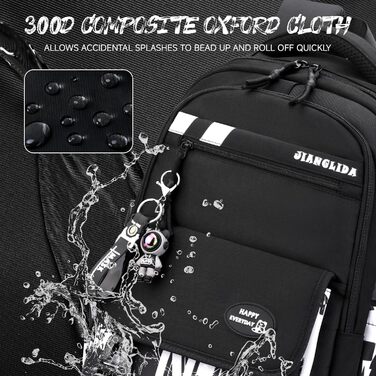 Шкільний рюкзак Tanou для хлопчиків-підлітків, принт графіті, водонепроникний, 10-18 років, для школи, гімназії, старшої школи (чорний/білий)