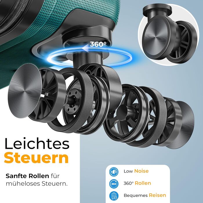 Набір валіз KESSER® 4 в 1 | Валізи з ABS, кодований замок, ваговою вагою та органайзером для подорожей | Ручна та велика валіза для бізнесу та подорожей, Petrol