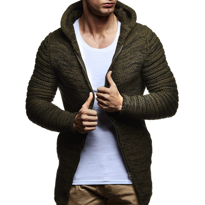 Світшот Leif Nelson для чоловіків з грубого трикотажу, з капюшоном та блискавкою – теплий та зручний для осені та зими (3XL, хакі)