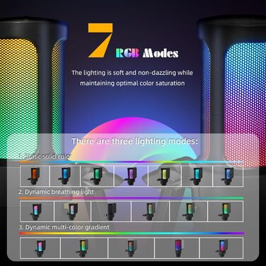 VCOM Gaming Мікрофон з тримачем, USB мікрофон з RGB підсвіткою, поп-фільтром, кнопкою Mute для ПК, подкастів, стрімінгу, YouTube, Mac, PS4, PS5
