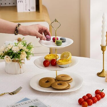 Керамічний триярусний стійка для тістечок та десертів Swuut, зелена, з підставкою для чашки