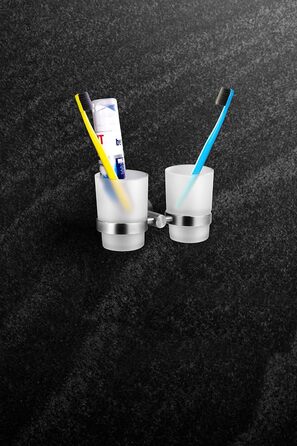 Ambrosya Toothbrush Holder with Wall Mounting - Glass Cup Holder Toothbrush Holder Toothpaste Bath (Brushed Stainless Steel)