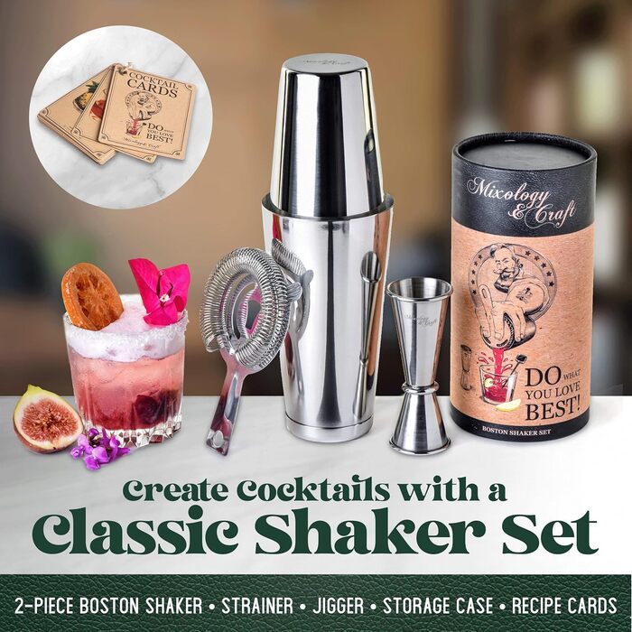 Stainless Steel Cocktail Shaker Set - Mixology Bar Set with Accessories | Silver Cocktail Kit