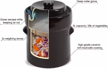MS-Steinzeug Garden Pot 10 L Brown + Weighing Stones | Fermentation with Sauerkraut Pot | Preserving Pot for Canning | Nutrient Booster ideal for Vegetarians & Vegans | Includes great recipes