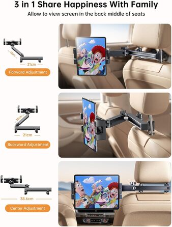 Універсальний тримач для планшета в авто Coolpow: кріплення на спинку сидіння, регульований, 360° обертання, сумісний з iPad, Samsung Tab, смартфоном (4.7-13 дюймів)