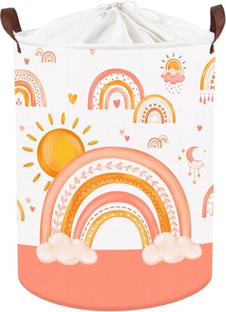 Кошик для іграшок та білизни Clastyle 45л Boho веселка, сонце, місяць, помаранчевий, круглий, для дитячої кімнати 36x45 см