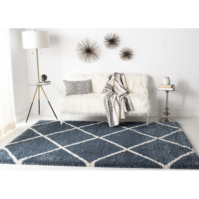 Килим SAFAVIEH Zottelig для вітальні, їдальні, спальні - колекція Hudson Shag, високий ворс, 183 x 274 см, сіро-блакитний та слонова кістка