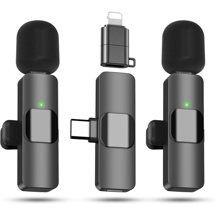 Беспроводной петличный микрофон: 2 миниатюрных микрофона с шумоподавлением, Plug-and-Play для iPhone/Android, для видеосъемки/TikTok/Vlog/Интервью, черный