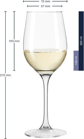 Leonardo Hello+ White Wine Glasses, Set of 6, White Wine Goblets with Drawn Stem, Dishwasher-Safe Wine Glasses, 6 Pieces 300 ml, 061446