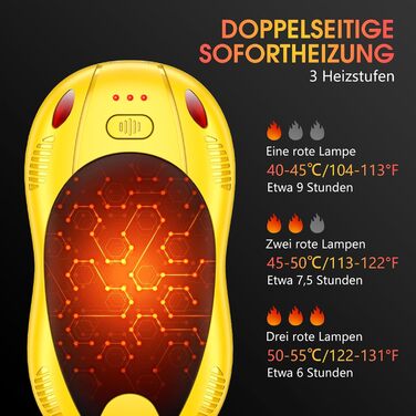 Електричні грілки для рук з акумулятором 10000mAh, 2 шт., з двостороннім нагрівом, USB, 3 режими, для кемпінгу та активного відпочинку