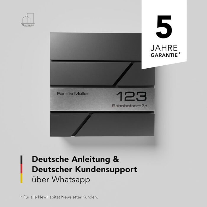 Сучасна поштова скринька антрацит з газетницею та гравіюванням: індивідуальне виготовлення з нержавіючої сталі, номер будинку та табличка з іменем. Стійка до іржі та УФ-випромінювання, з монтажним комплектом.