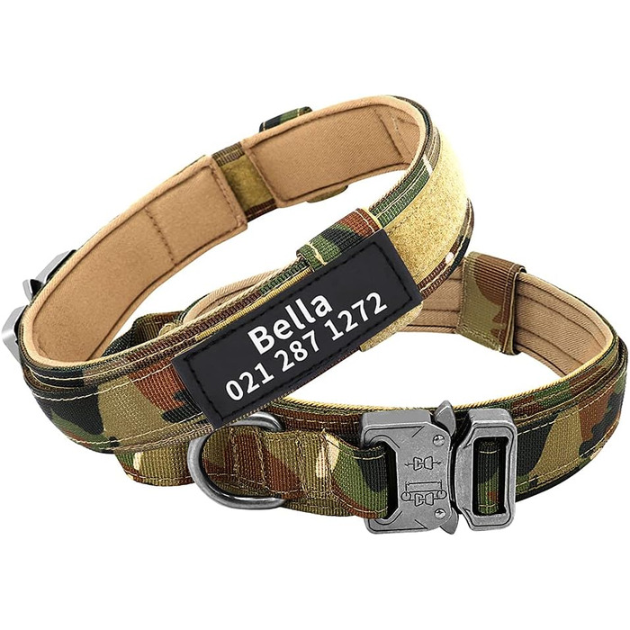 Тактичне нашийник для собак середніх та великих порід, персоналізований з іменем та номером телефону (Стиль A)