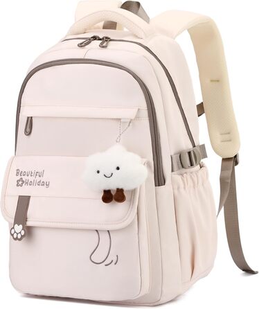 Шкільний рюкзак для дівчаток та хлопчиків-підлітків, рюкзак для жінок, великий шкільний ранець на 15.6 дюймів, рюкзак для ноутбука, шкільна сумка водонепроникна, рюкзак для школи, шкільні сумки для хлопчиків та дівчаток, бежевий колір