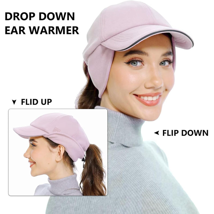 Муска для волосся GADIEMKENSD з флісу, відбиваюча зимова шапка з регульованим обличчям та навушниками (55-58, фіолетовий)