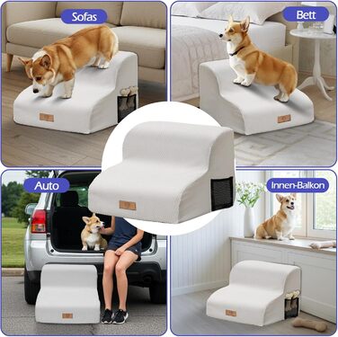 Сходинки для собак Eukue: 2 сходинки для собак маленьких порід, підйом на ліжко/диван, з високощільних матеріалів, портативні, знімний чохол (білий)