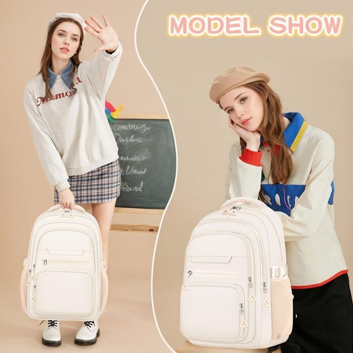Жіночий рюкзак для школи, коледжу та подорожей, великий, для ноутбука, бежевий